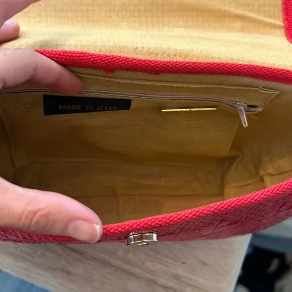 Vintage Danielle Nicole made in Italy basket weave straw handbag red - Picture 3 of 5